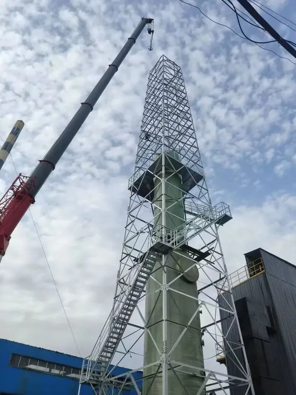 Chimney support tower around a green FRP flue